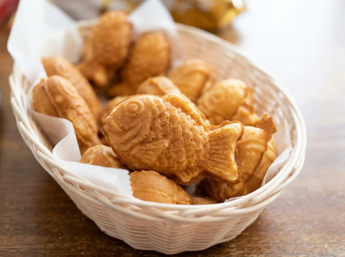A basket of fish-shaped mini waffles.
