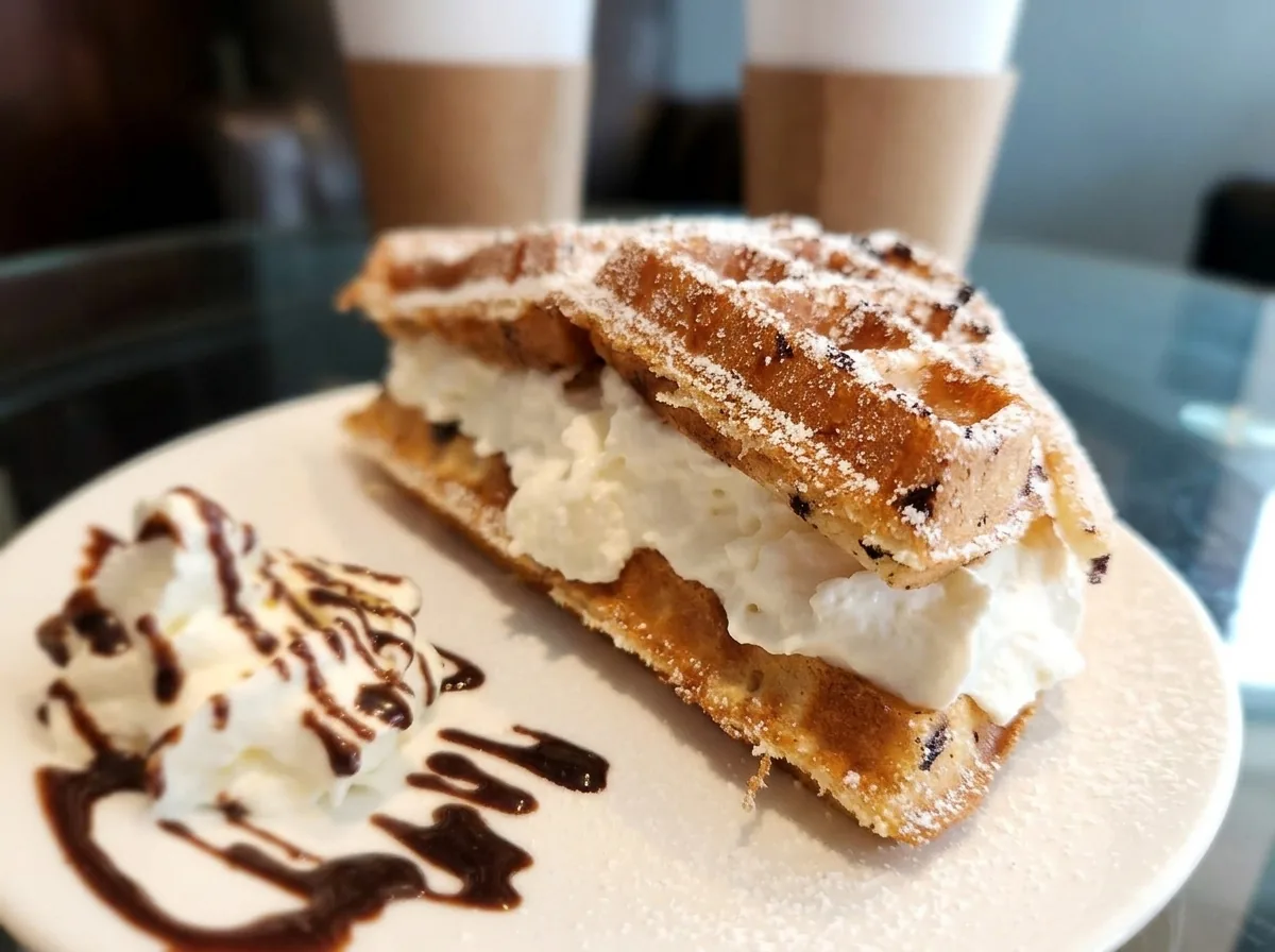 A honey cream waffle, cut open.